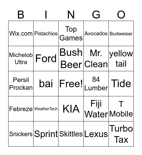 Super Bowl (51) 2017 Bingo Card