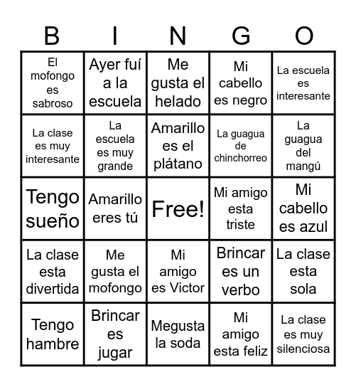 Español Bingo Card