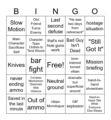 Action Movie Bingo Card