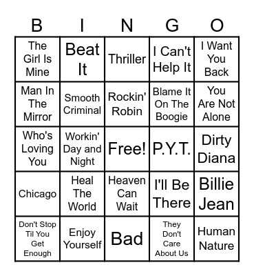 Round 3: Michael Jackson Bingo Card