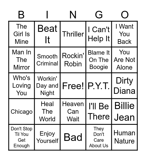 Round 2: Michael Jackson Bingo Card