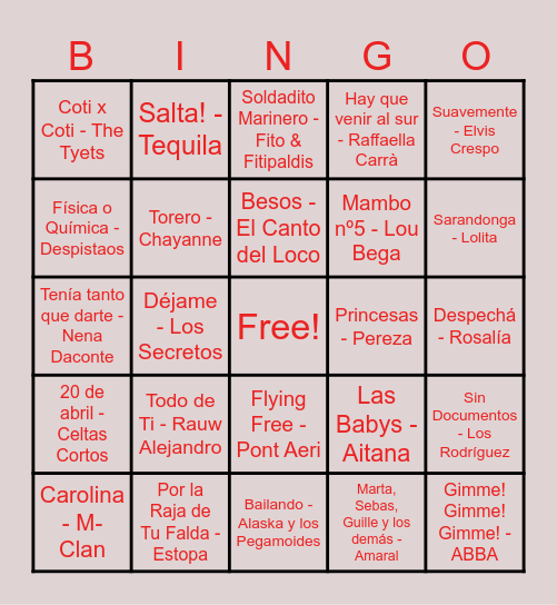 BINGO MUSICAL Bingo Card