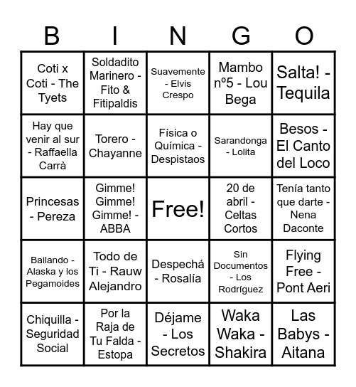 BINGO MUSICAL Bingo Card