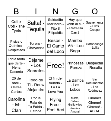 BINGO MUSICAL BY FRAN Bingo Card