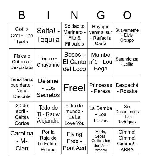 BINGO MUSICAL BY FRAN Bingo Card