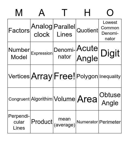 3-5  MATHO Bingo Card