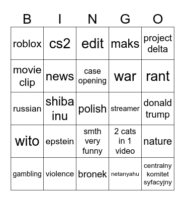 tiktok bingo Card