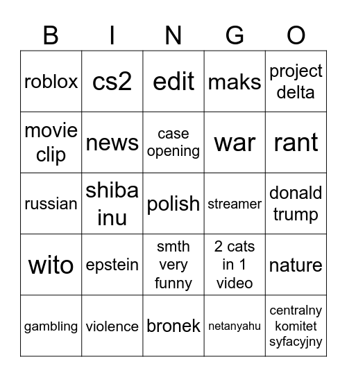tiktok bingo Card