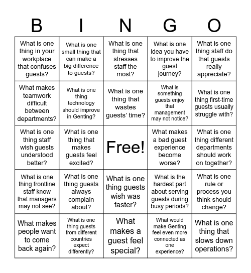 Genting Ice Breaker Bingo Card