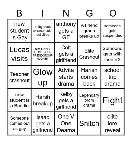 Jr Year BINGO card Bingo Card
