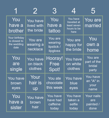 Bachelorette Bingo Card