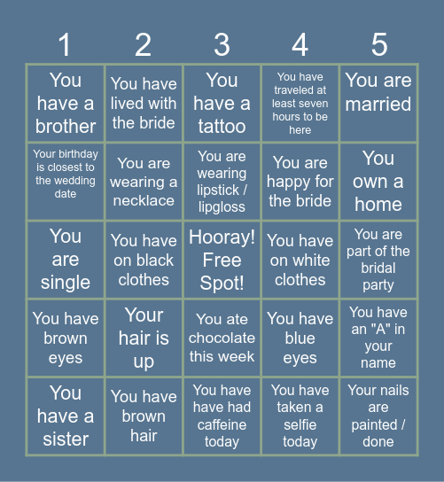 Bachelorette Bingo Card