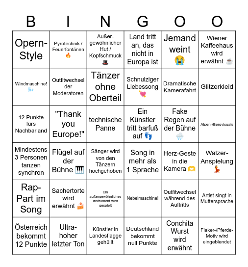 Das große ESC-Bingo 2026! Bingo Card