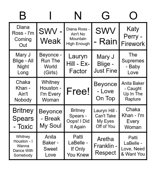 Round 4: Queens Of Music Bingo Card