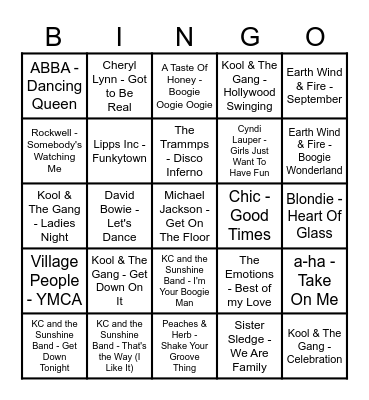 Round 5 - Disco Songs Bingo Card
