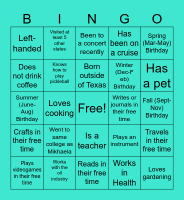 Meet the Guests! Bingo Card