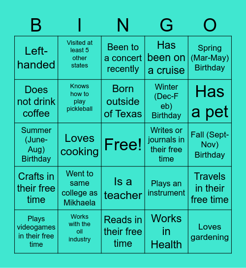 Meet the Guests! Bingo Card