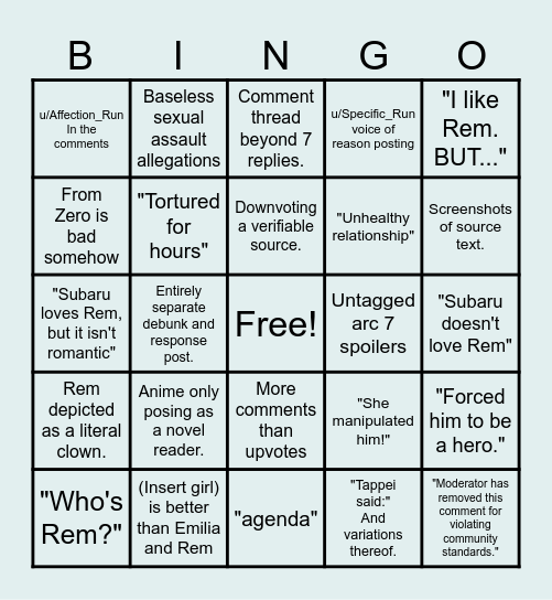 REM SLANDER BINGO Card