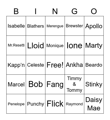 Animal Crossing Bingo Card