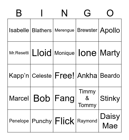 Animal Crossing Bingo Card