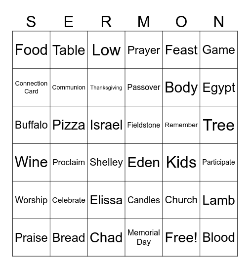 Worship Together May 31 Bingo Card