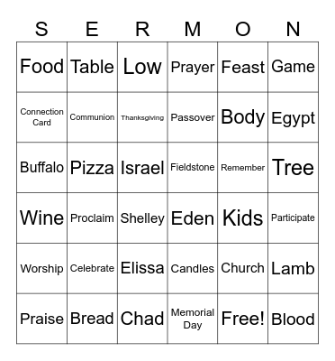 Worship Together May 31 Bingo Card
