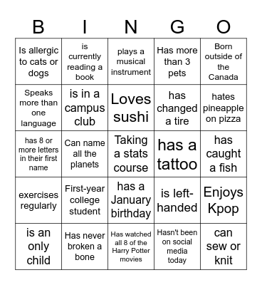 Ice Breaker Bingo Card