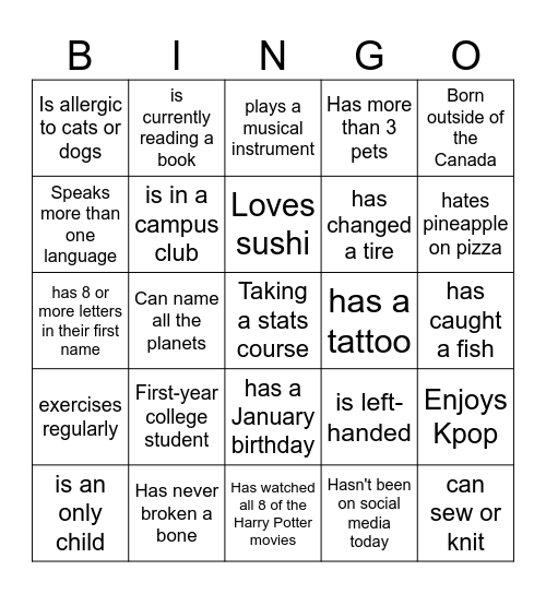 Ice Breaker Bingo Card