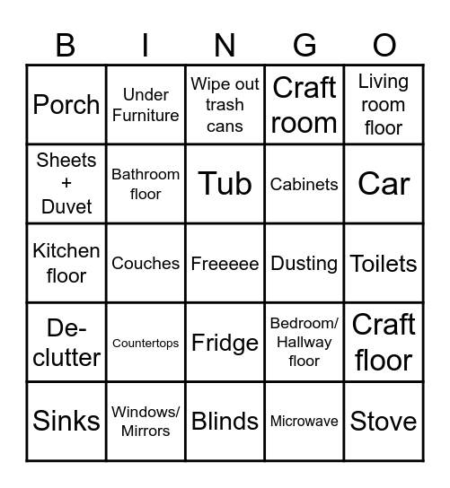 Cleaning Bingo Card