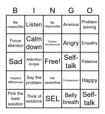 Second Steps Bingo Card
