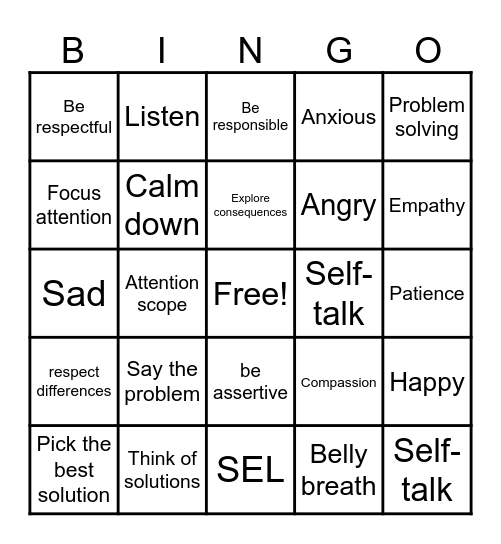 Second Steps Bingo Card