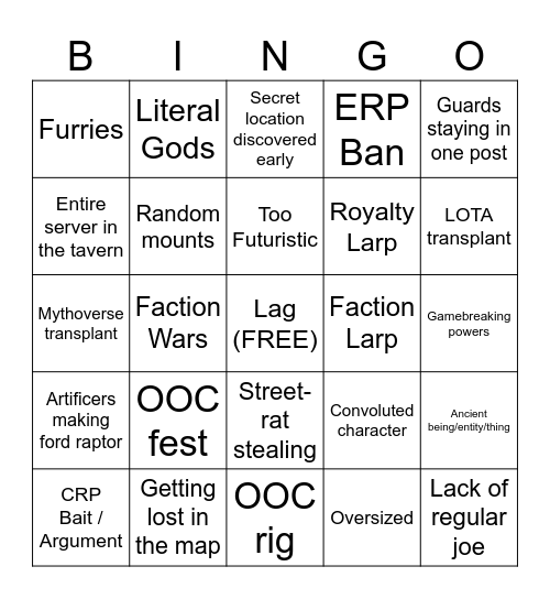 Mythage BINGO Card