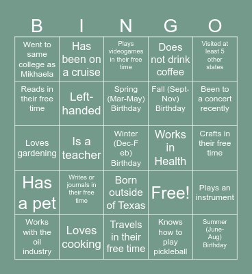 Meet the Guests! Bingo Card