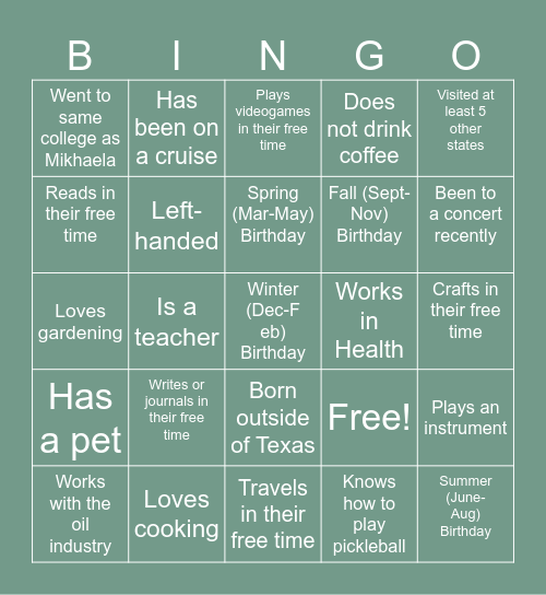 Meet the Guests! Bingo Card
