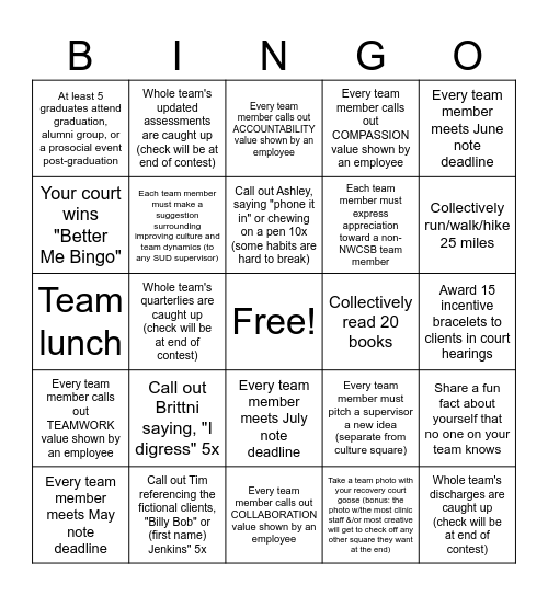 GOAT TEAM Bingo Card