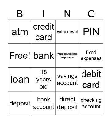 Banking Vocabulary Bingo Card