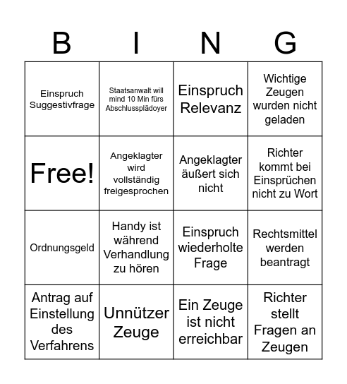 GTA 5 RP Gerichtsverhandlungen Bingo Card