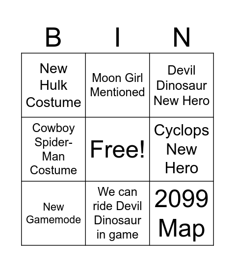 Untitled Bingo Card