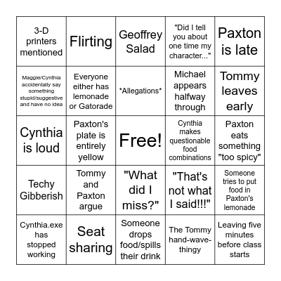 Lunch Table Bingo Card