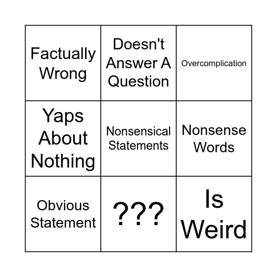 Math Class Bingo Card