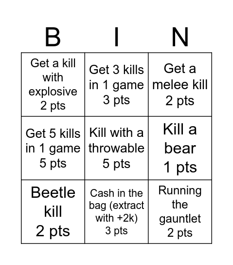 Hunt Bingo #1 Bingo Card