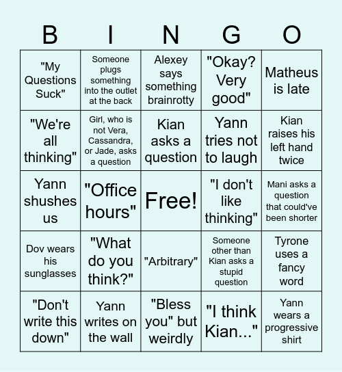Cal Bingo Card