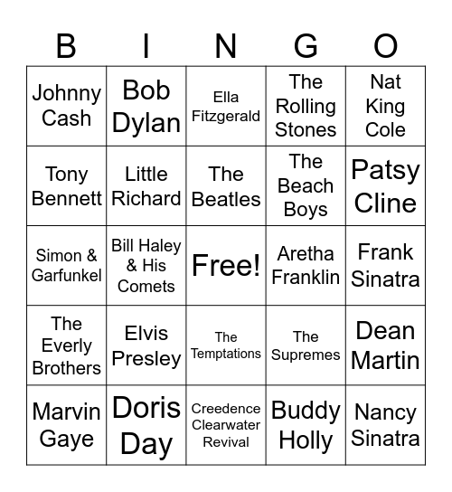 Music Bingo - Name that Artist Bingo Card