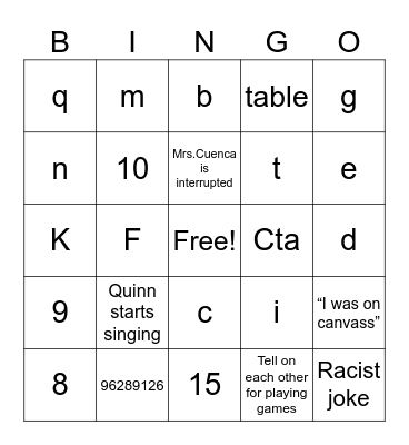 Spanish Class Bingo Card