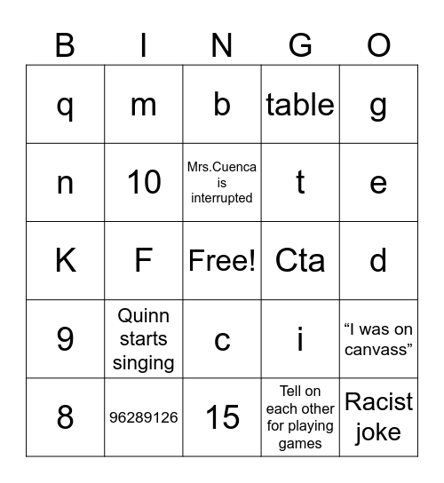 Spanish Class Bingo Card
