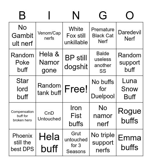 S8 Patch Notes Bingo Card
