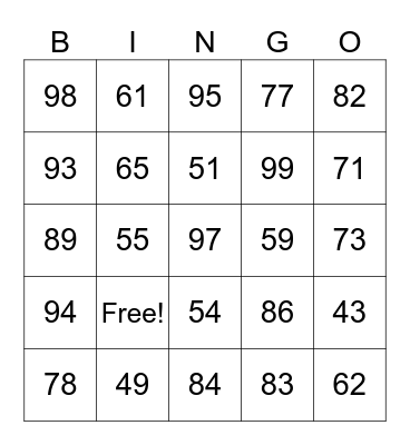 2-Digit Addition BINGO Card