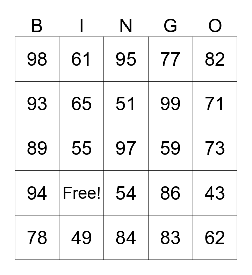2-Digit Addition BINGO Card