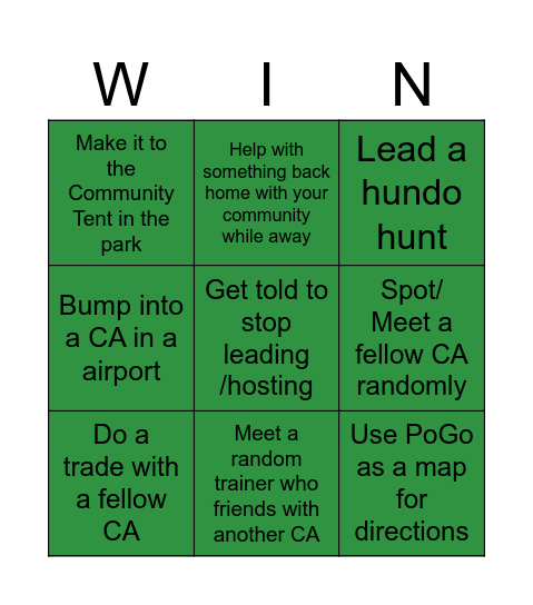 CAs on Tour Bingo Card