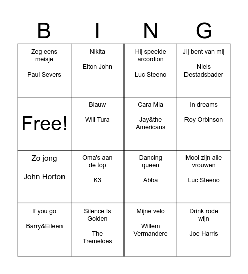 MUZIEK BINGO JAN Bingo Card